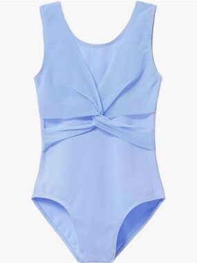 Girls Light Blue Twist-Front One-Piece Swimsuit